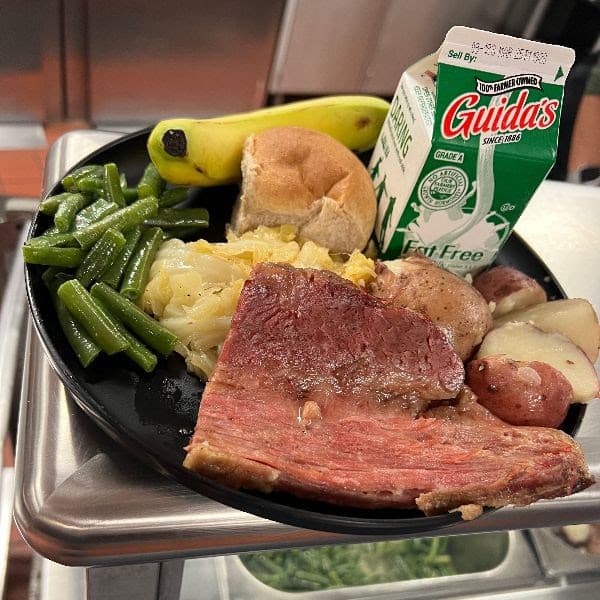 A school lunch tray with fresh local ingredients