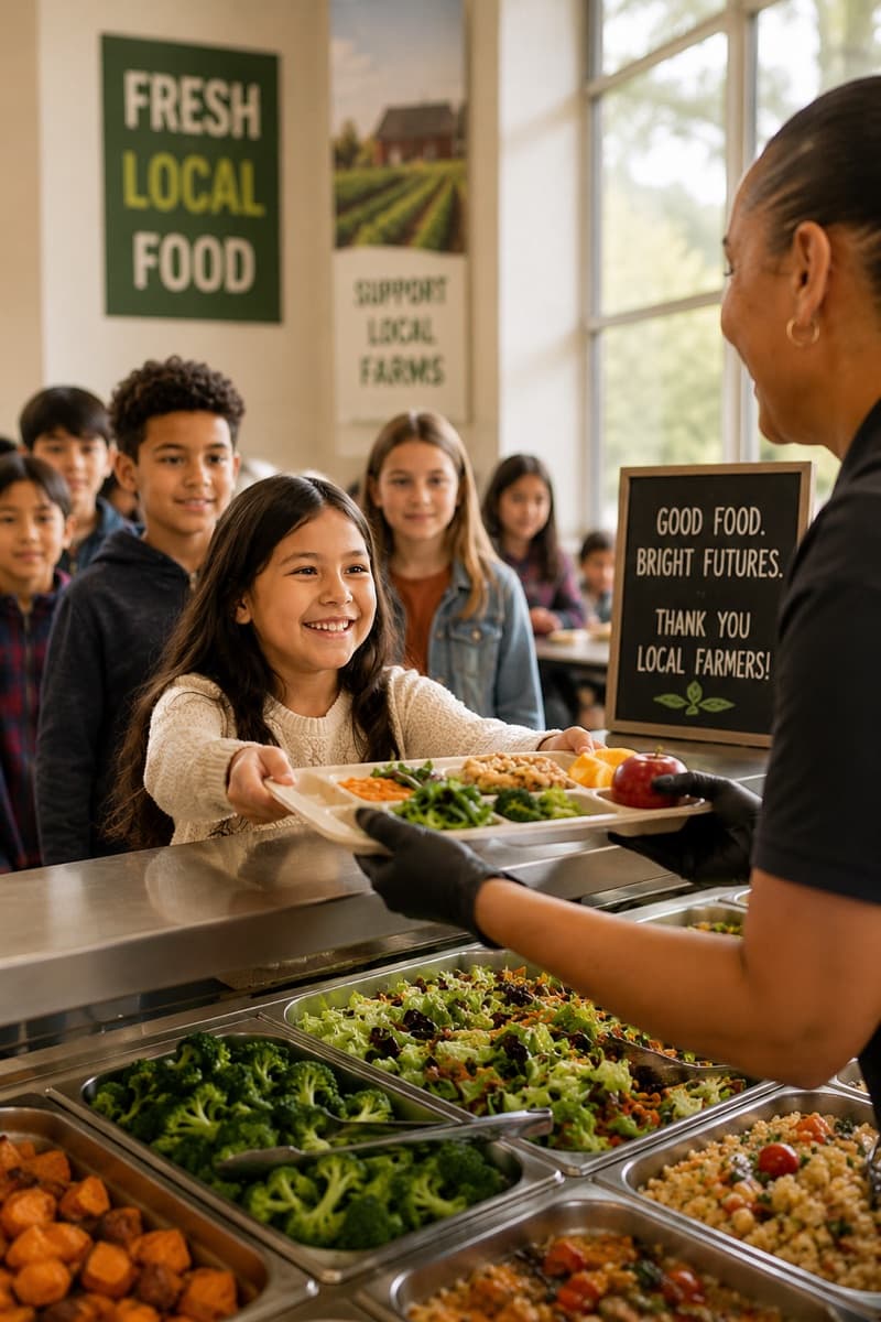 Students being served lunch made with local food